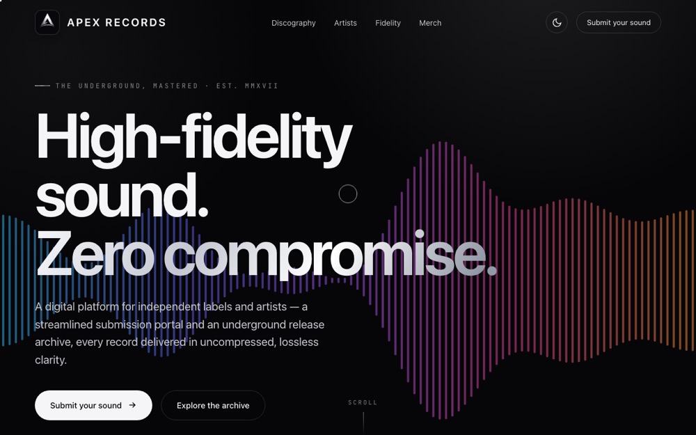 Apex Records — music platform website by Schreffler Media