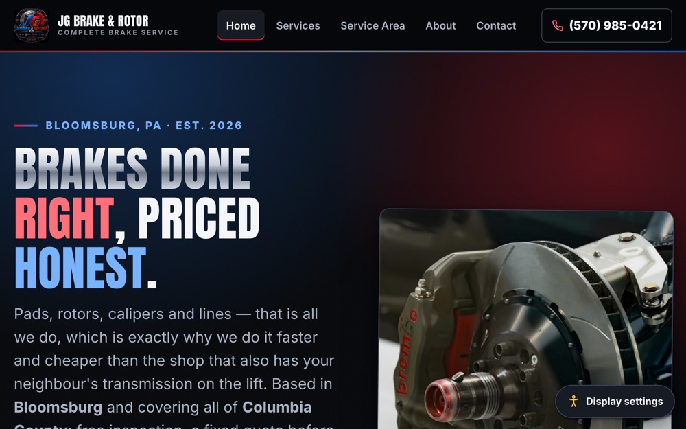 JG Brake & Rotor Co. — brake service website by Schreffler Media
